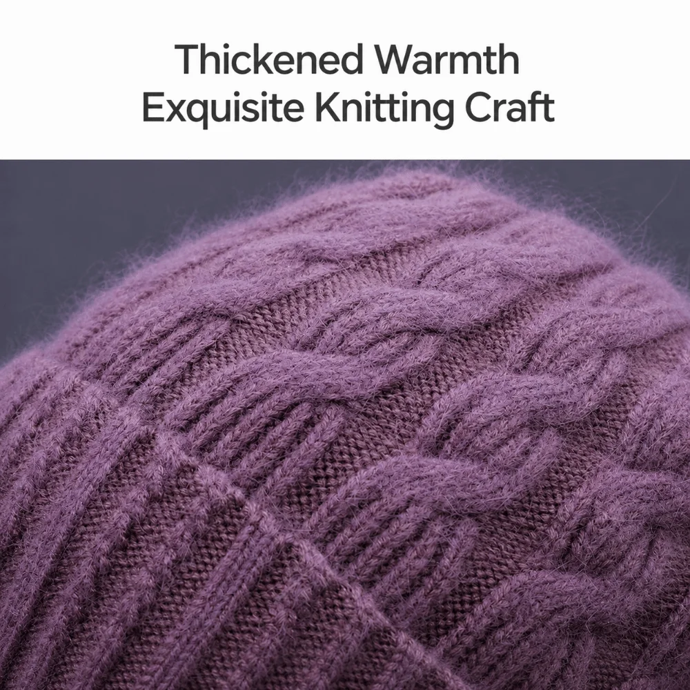 Fashion Thickened Beanie Cap Ear Protection Solid Color Knit Cold Cap Round Top Winter Cap Women