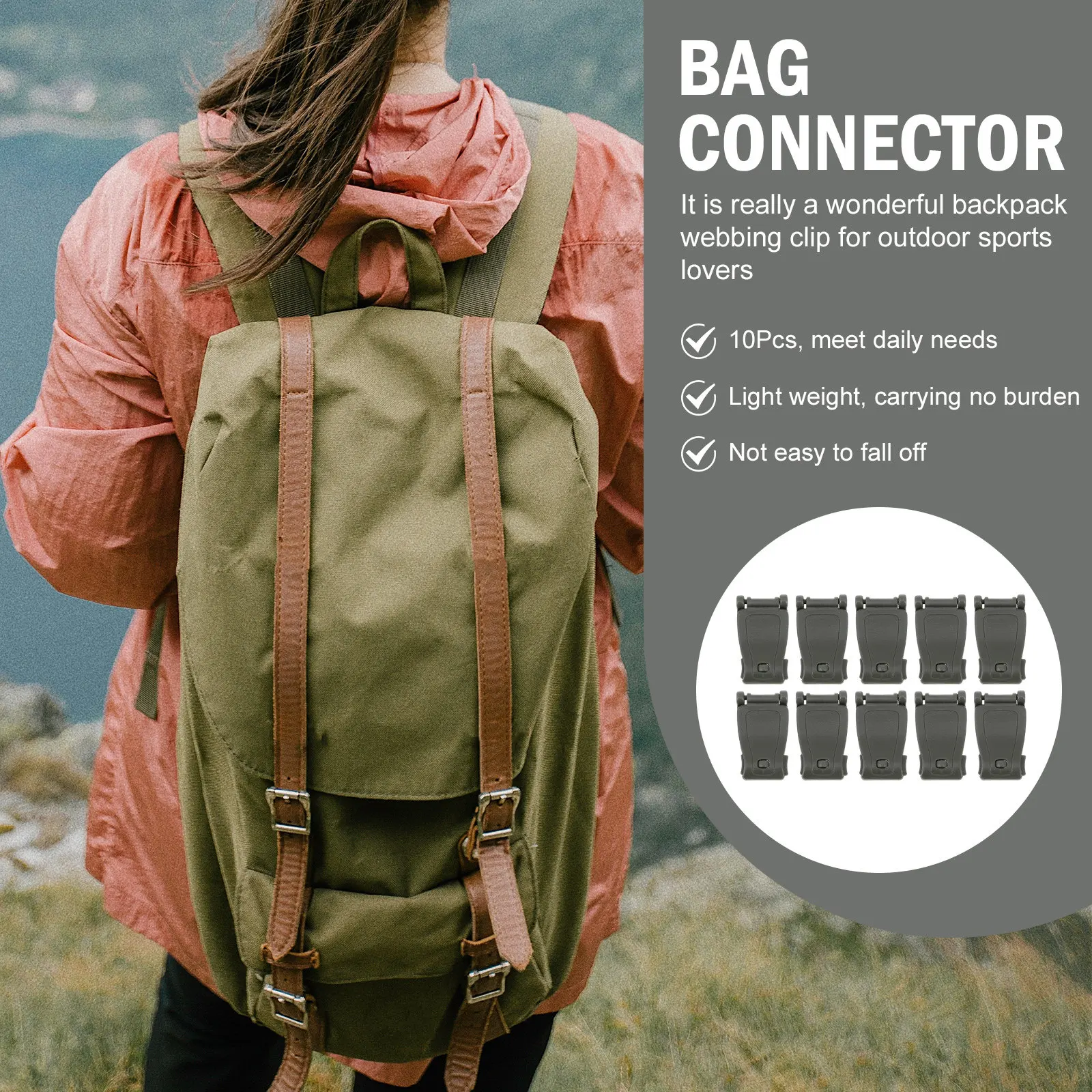 

12Pcs Backpack Webbing Buckles Universal Fixing Connectors for Bag Webbing Outdoor Mountaineering Camping Running Accessories