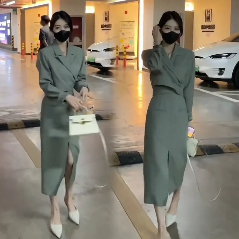

Faionable Long Sve Women's Suit Set Autumn New Arrival Luxury mat Outerwear Skirt Two-Piece Set Trendy