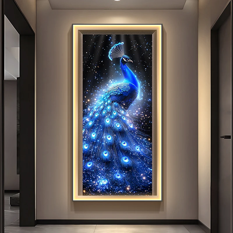 Luxurious Peacock Screen Opening Entrance Decoration Painting High-end Corridor Hanging Painting Led Room Light Wall Lamp Home