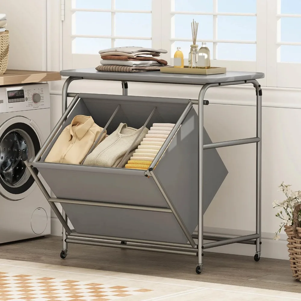 

3-Section Laundry Sorter with Foldable Ironing Board with 3 Removable Bags