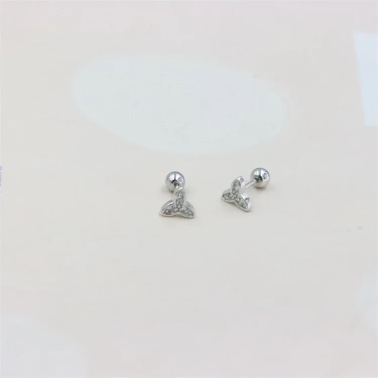 ZFSILVER 100%Sterling 925 Silver  Fit Cute Zircon Eye Windmill Screw Ball Stud Earring For Women Charm Jewelry Accessories Gifts