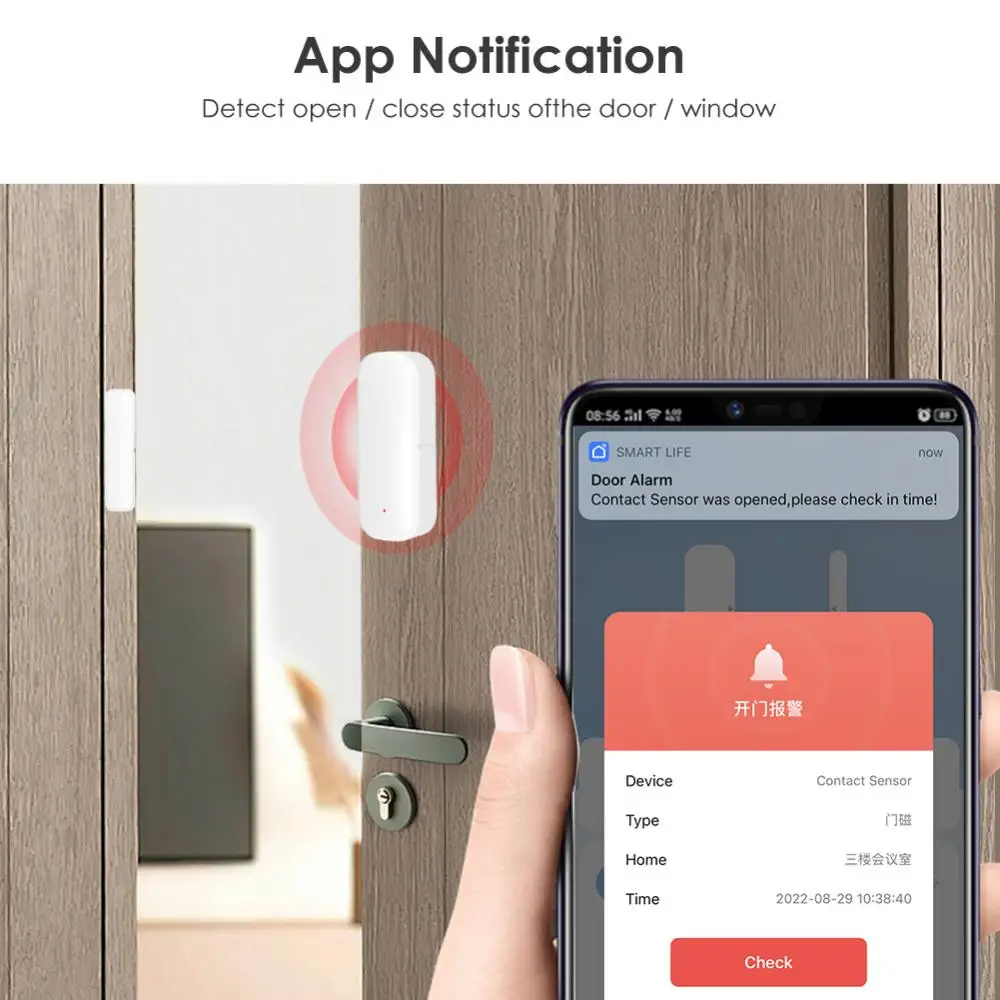 Tuya Smart Home Capteur de porte WiFi, alarme de fenêtre, poignées ouvertes et fermées, protection de sécurité, vie intelligente, télécommande