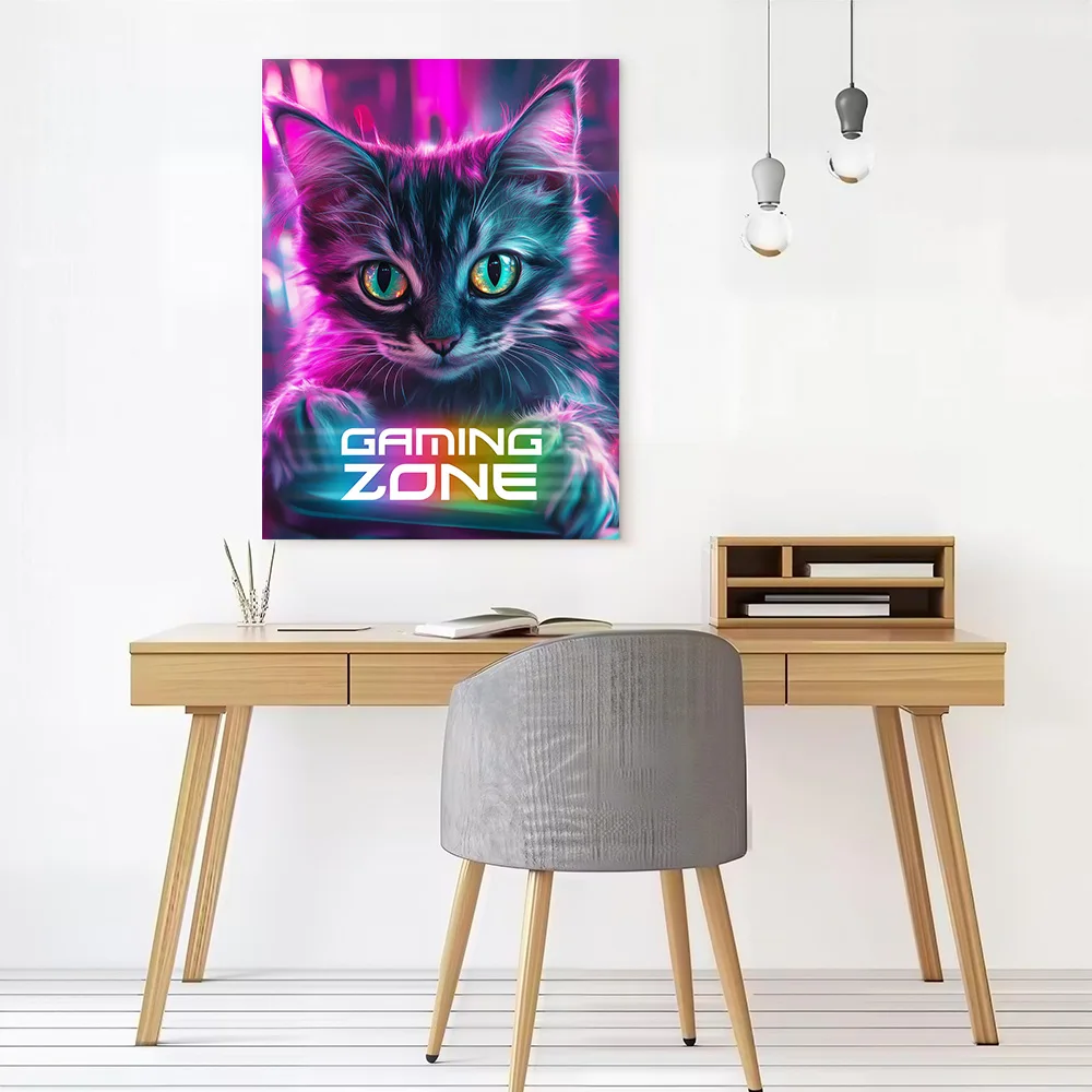 Gamer Cat - Gaming Zone Canvas Poster Customizable Printed Canvas Painting Wall Art for Fans Decorative Picture Room Ornaments