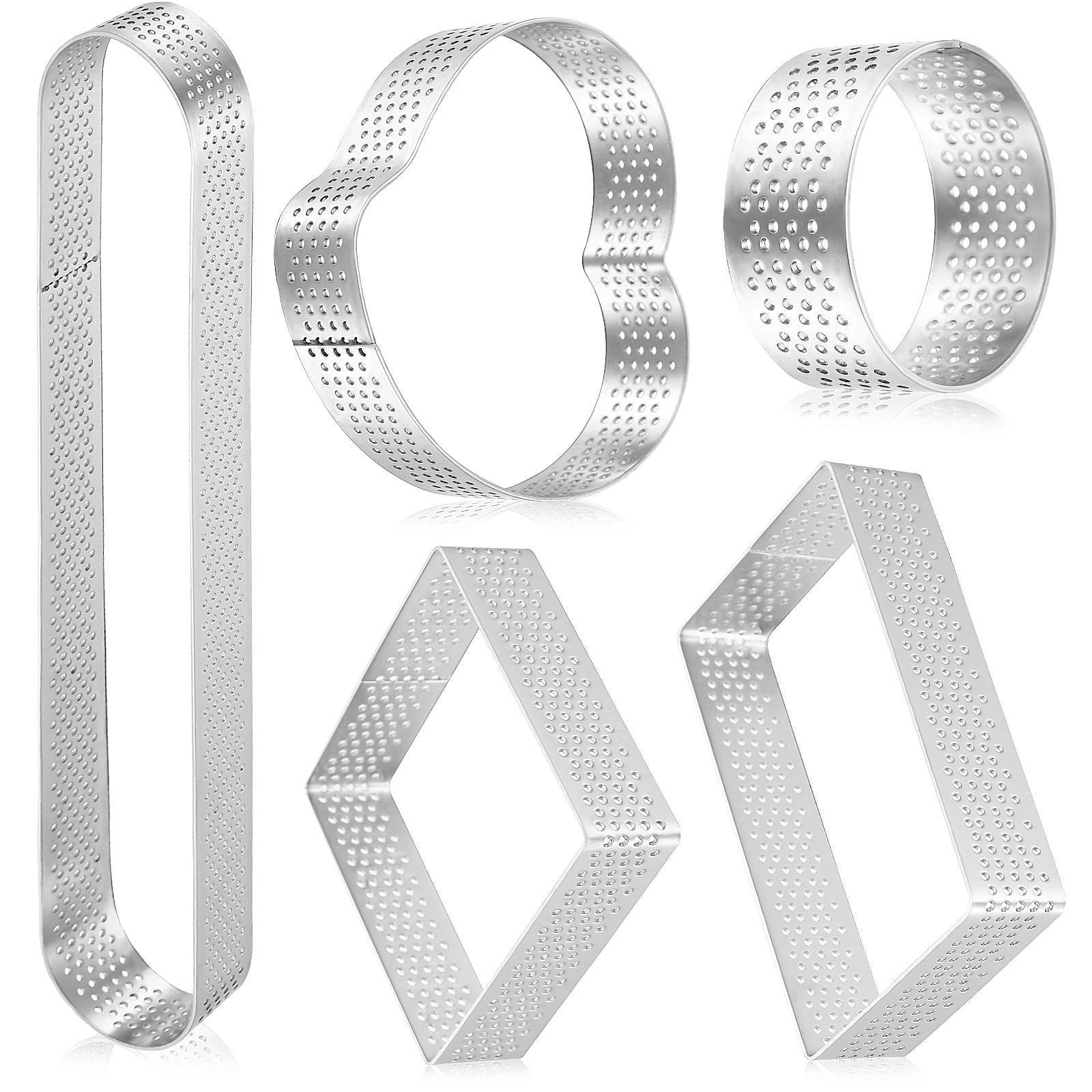 

5Pcs Stainless Steel Perforated Tart Rings Set Non Stick Baking Molds for Cakes Tarts Mousse Pastries Tart Rings