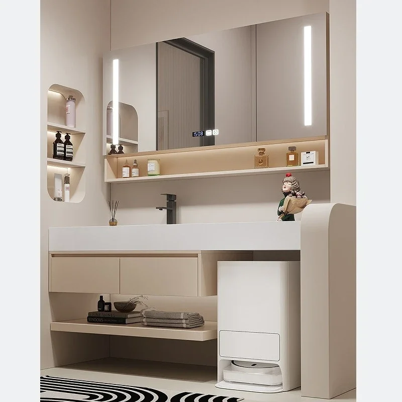 حوض متكامل بدون خياطة من السيراميك، مجموعة خزانة الحمام، مغسلة مرحاض كريمية للرياح #4