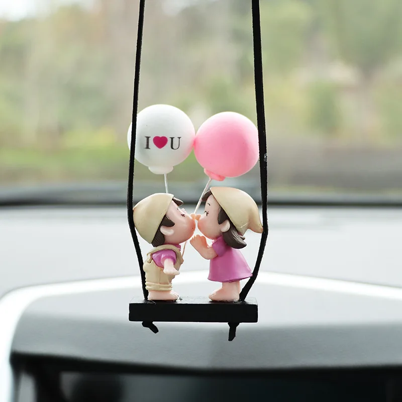 Cartoon Figure Swing Couples Car Accessories Cute Kiss Doll Ornament Auto Rearview Mirror Hanging Pendant Interior Decor Gifts