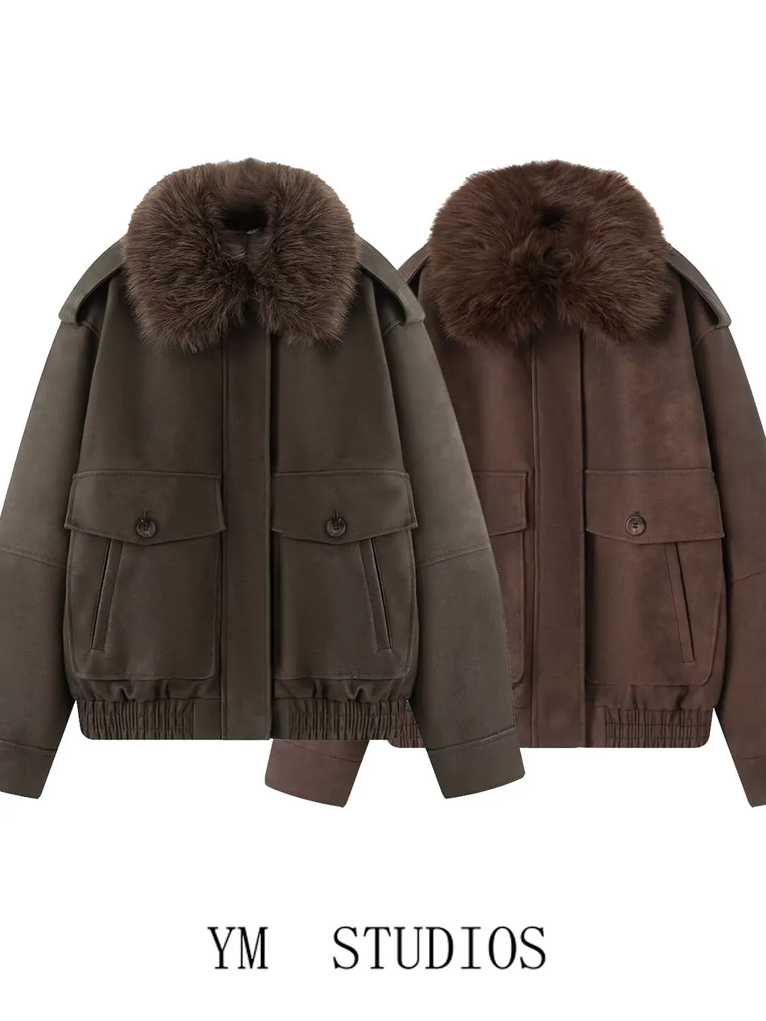 

Женская куртка из искусственной кожи Thiened со съемным большим меховым воротником, байкерская теплая верхняя одежда, длина, застежка-молния