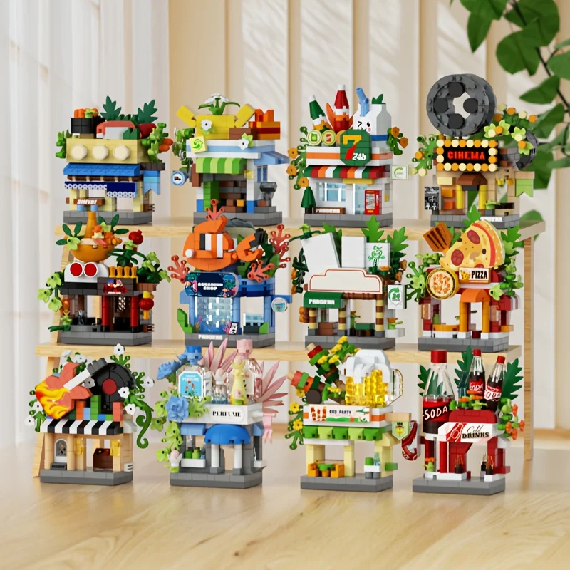 

Набор строительных блоков Street View: Океанский аквариум, Кинотеатр, Пиццерия, Городская модель, 3D DIY-конструктор для детей, подарок на день рождения, декор для комнаты