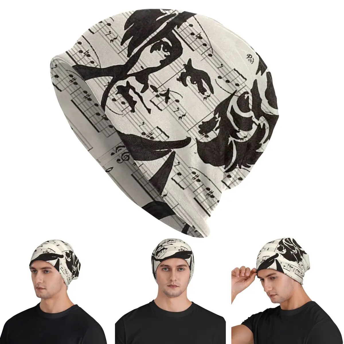 

Бетховен с летающими музыкальными нотами для мужчин и женщин, шапки для взрослых, вязаный капот, теплые шапки в стиле хип-хоп, осень-зима, уличные шапки Skullies