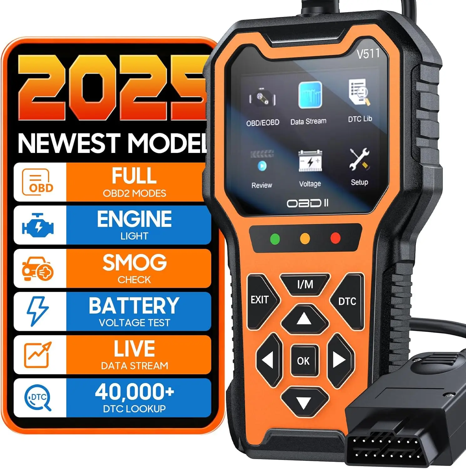

V511 OBD2 Scanner, Check Engine Light Reader, DTC, Live Data, Battery Voltage Tester, Reset for All OBDII Cars Since 1996
