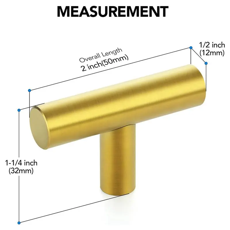 Y50A-40PCS Gold Cabinet Knobs 2 Inch,Brass Drawer Knobs Single Hole Gold T Bar Hardware Drawer Pulls For Home Cabinet Door