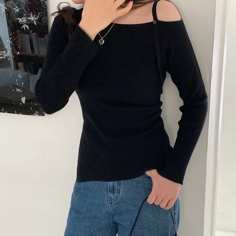 Slash Neck Off Shoulder Ropa Mujer Split Roupas Feminina 2024 Woman Sweater Spring Autumn New Tops Elegant Feminino Sueteres