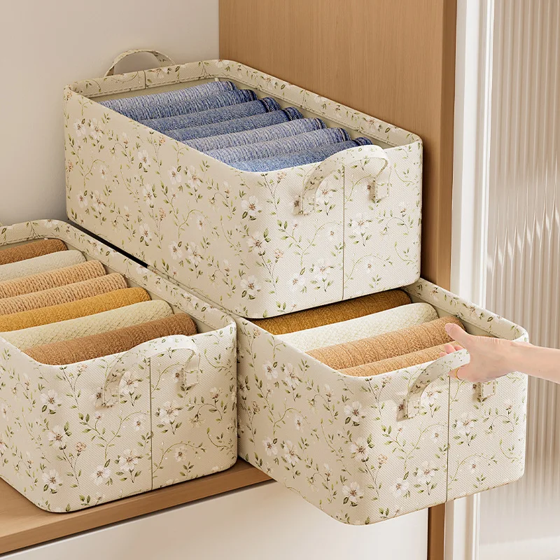 3PCS New Printed Flower Oxford Fabric Folding Clothing Storage Box Foldable Wardrobe Organizer Box Storage Basket Finishing Box