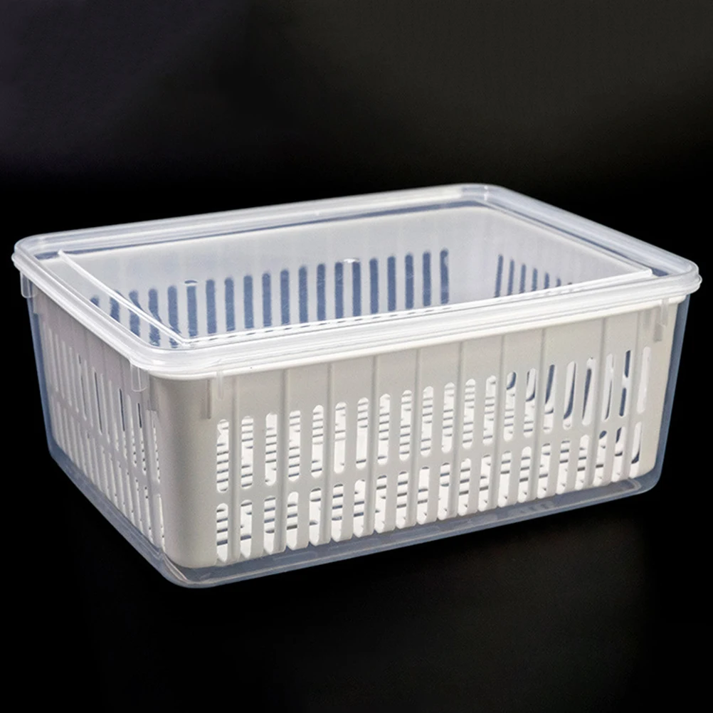 

Food Storage Box Refrigerator Vegetable Fruit Container Double Layers Drainer Basket With Lid For Kitchen Fresh Crisper