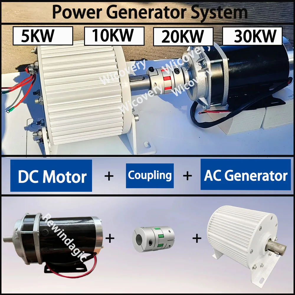 منخفضة الضوضاء 380 فولت 5000 واط 10KW 20KW 30KW مولد المغناطيس الدائم مع 48 فولت 60 فولت 24 فولت موتور تيار مباشر مجموعة كاملة نظام مولد الطاقة