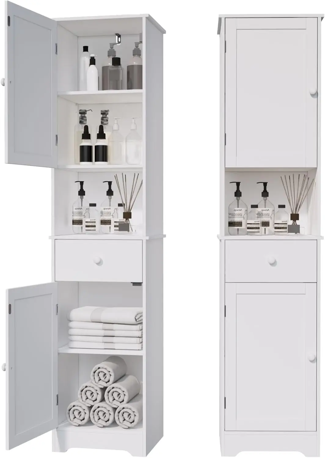Tall Bathroom Cabinet, Storage Cabinet with 2 Doors & 2Drawer, with Ajustable Shelve, for Bathrooms, Kitchens,Entrances(White)