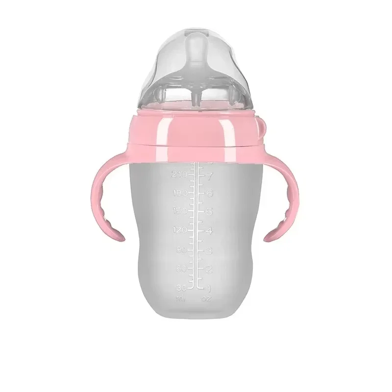 Silicone Pink Nano Baby Feeding Bottle with Handle Anti-Choking Nipple for Weaning 150ML/250ML Suitable for Babies 0-9 Months