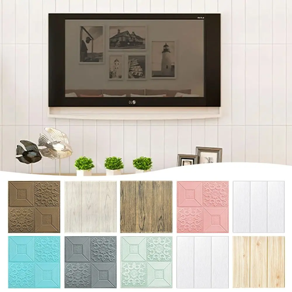 Waterproof Wood Grain Foam Wallpaper Foam Soundproof Anti-collision Wall Decals DIY Self Adhesive Self-adhesive Wallpaper