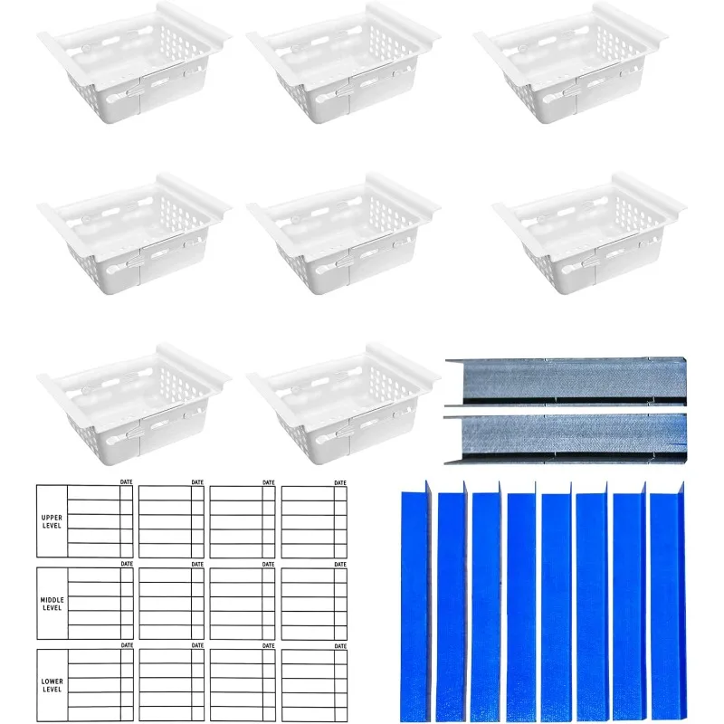 System. Organizer for Freezers 8 to 15 cubic feet. 8 bins and magnetic organizer. PLEASE MEASURE YOUR FREEZER BEFORE ORDERING.