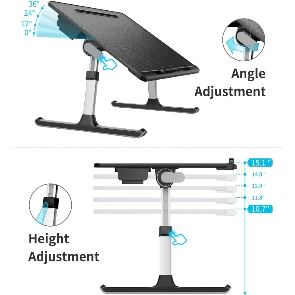 Bed Tray Desk, X-Large Adjustable Laptop Table, Foldable Laptop Desk with Storage Drawer and Bookstand for Eating