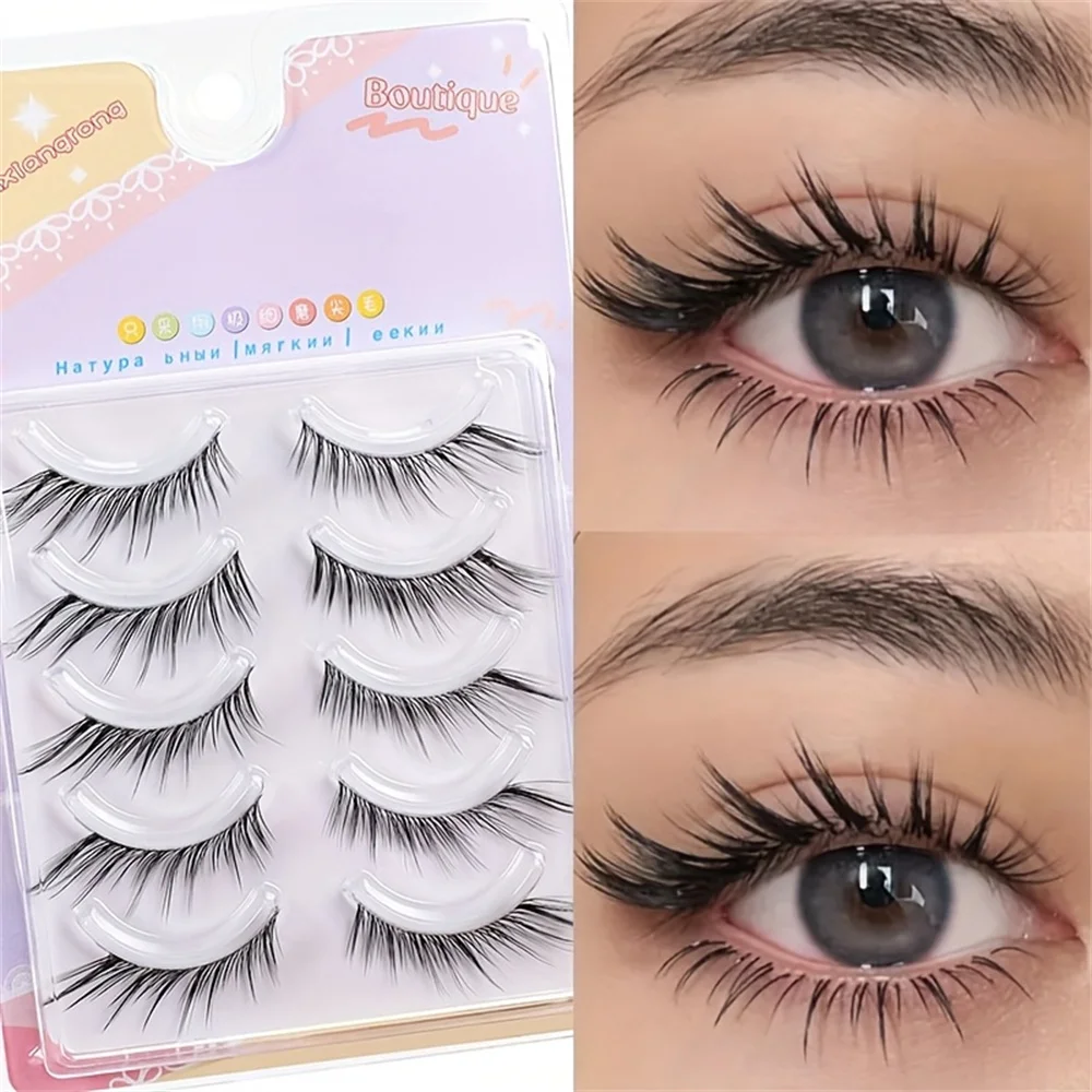 5 Pairs of Fairy's False Eyelashes - Thick and Natural Appearance, C-Curl, 10-12mm Long, Cartoon Fox Eyes, Thick False Eyelashes