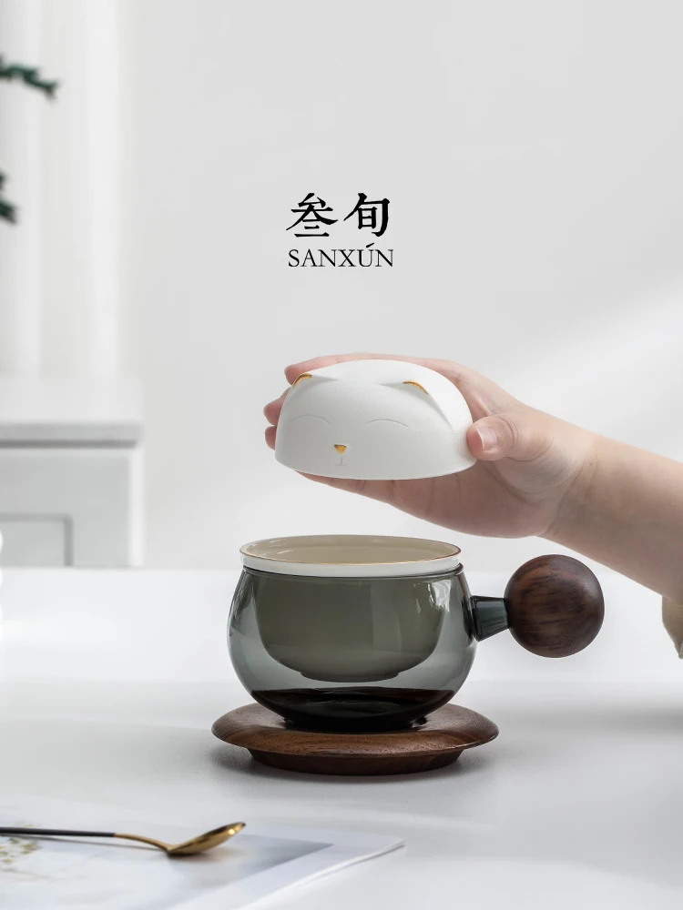 Taza de Vidrio de Lujo para Té, Café y Agua, con Separación de Bebidas, Estilo Chino, Hecha a Mano, para Oficina, de Alta Gama, Suave y Bonita, para Tres Semanas