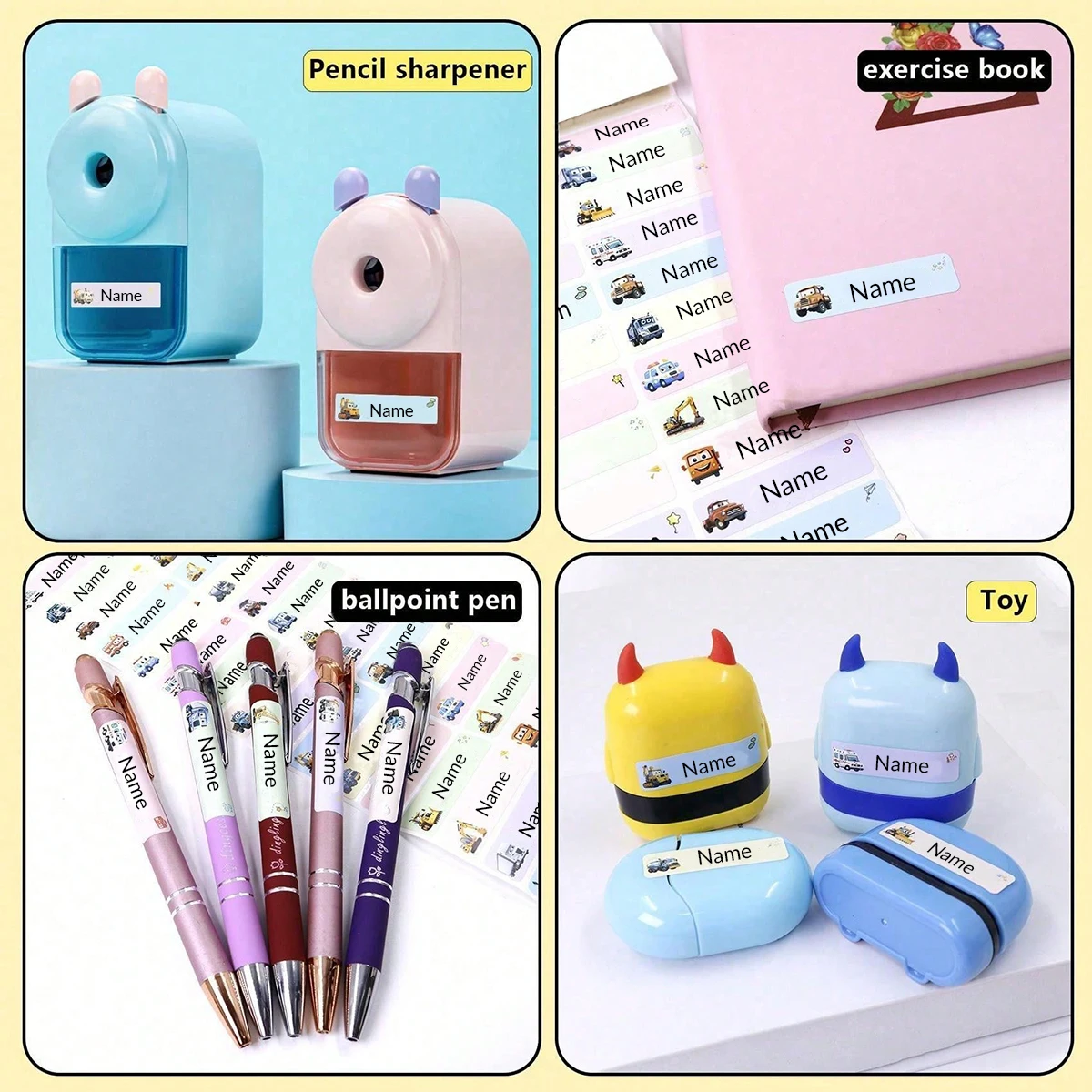 Engineering Vehicles Custom Stickers, Personalized Name Labels Stickers For Kids, Back To School Supplies For Kids