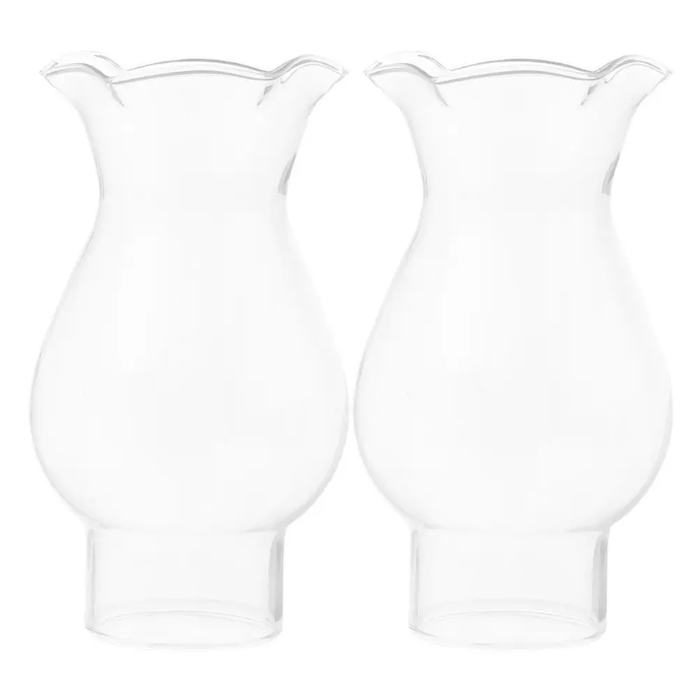 2Pcs Glass Oil Lamp Glass Shade Replacement For Retro Decor Autumn Decor Chimney Clear Cover Lampshade Crimped
