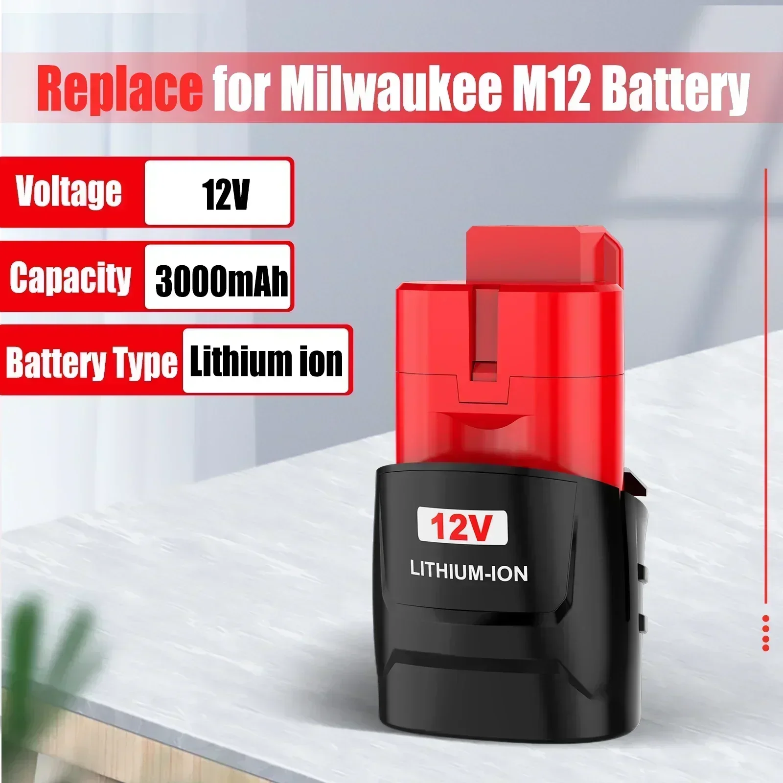 10 kusů 3000 mAh dobíjecí baterie pro Milwaukee M12 pro 12V akumulátorové nářadí 48-11-2402 48-11-2411 48-11-2401 MIL-12A-LI - náhled 3