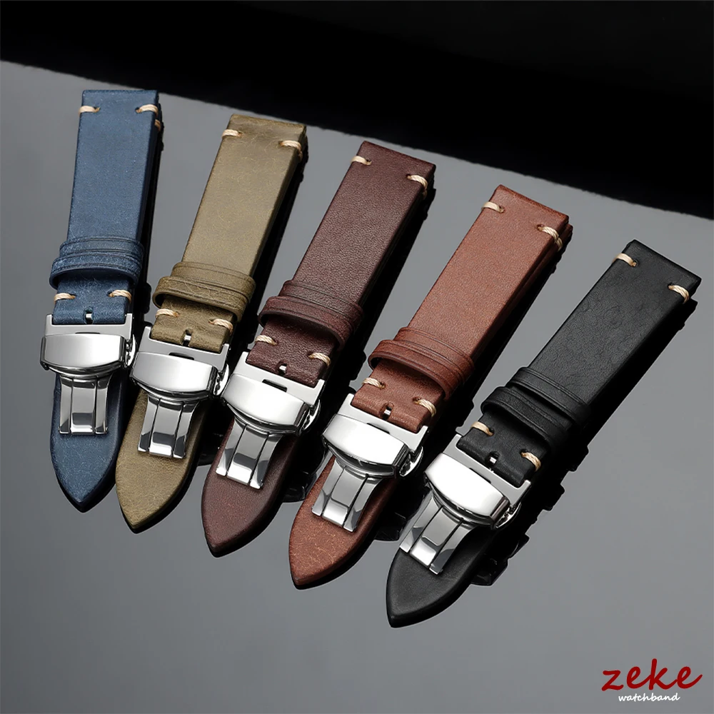 Genuine Leather Strap with Wooden Box Watch Band Butterfly Clasp Bracelet 20mm 22mm First Layer Cowhide Wrist Band  Accessories