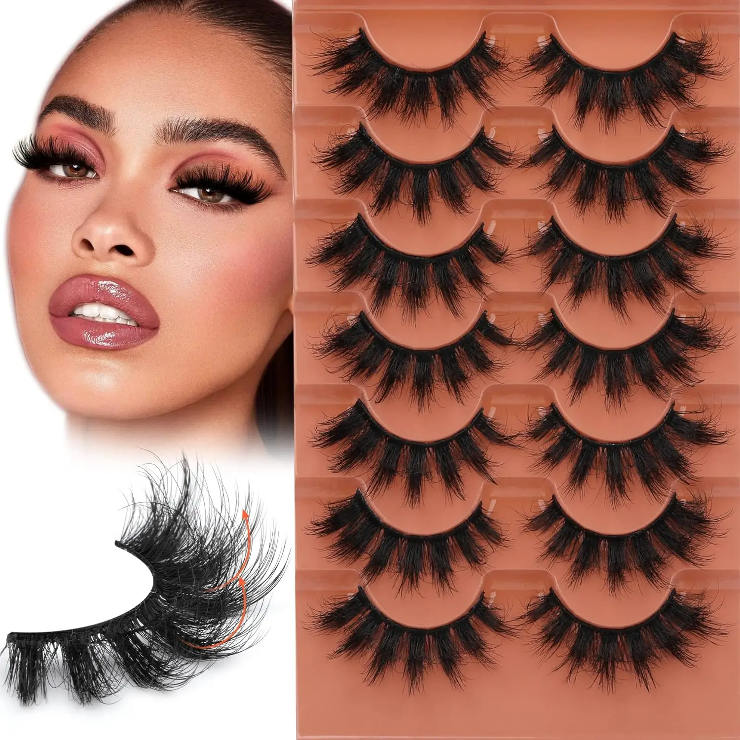 7pairs Fluffy Lashes 8D False Eyelashes 20mm Faux Mink Lashes Natural Fake Lashes Thick Volume Eyelashes Cat Eye Lashes