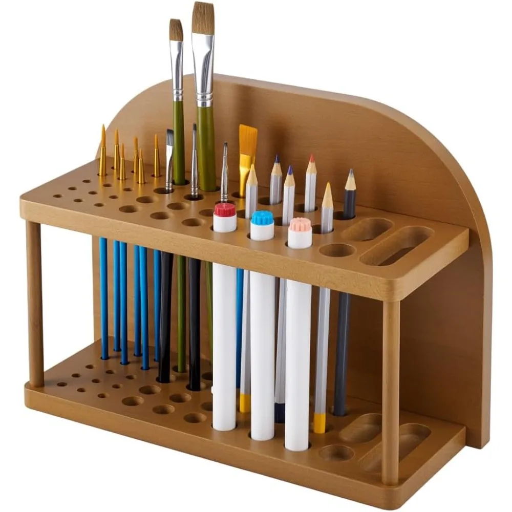 

Paint Brush Holder with 39 Slots Wooden Paint Brush Organizer Paintbrush Holder Organizer Storage for Painting Art Supply