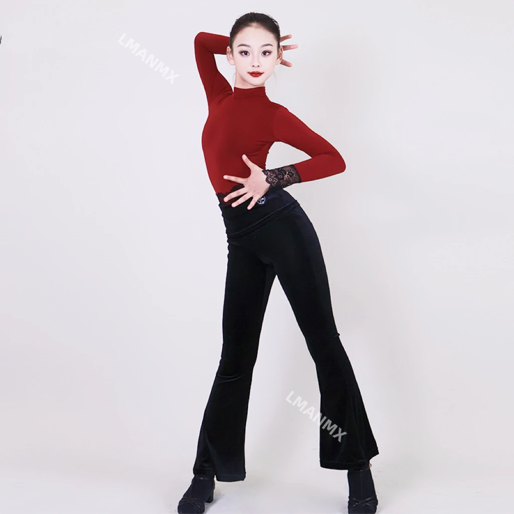 Vestido de baile latino para niños, conjunto profesional de pantalones Micro Pull, otoño/invierno, nuevo vestido de actuación para niños, 2025