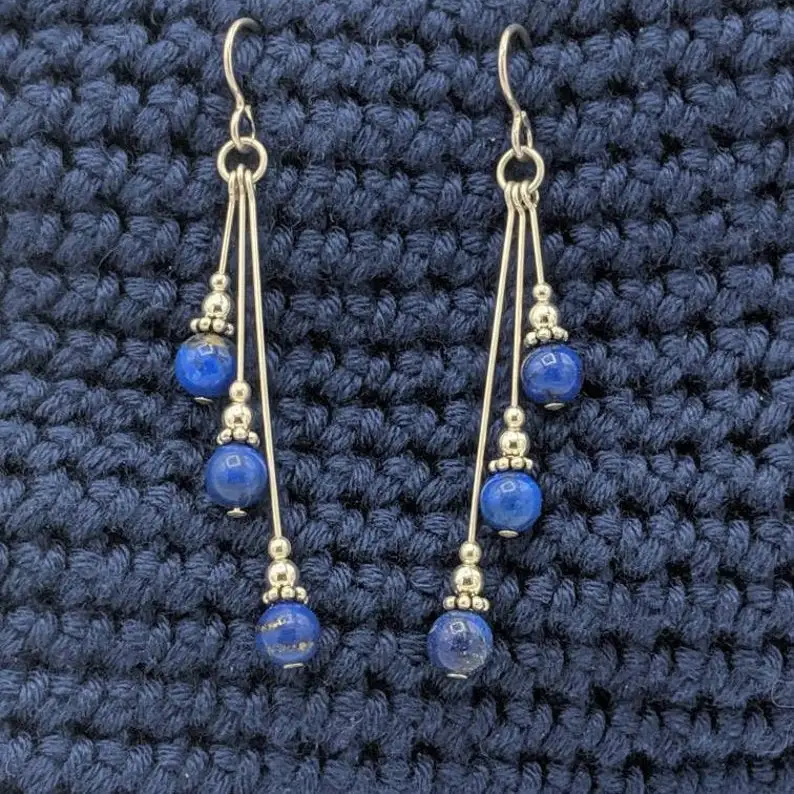 Lapis lazuli earrings, asymmetric earrings, handmade lapis lazuli beaded jewelry