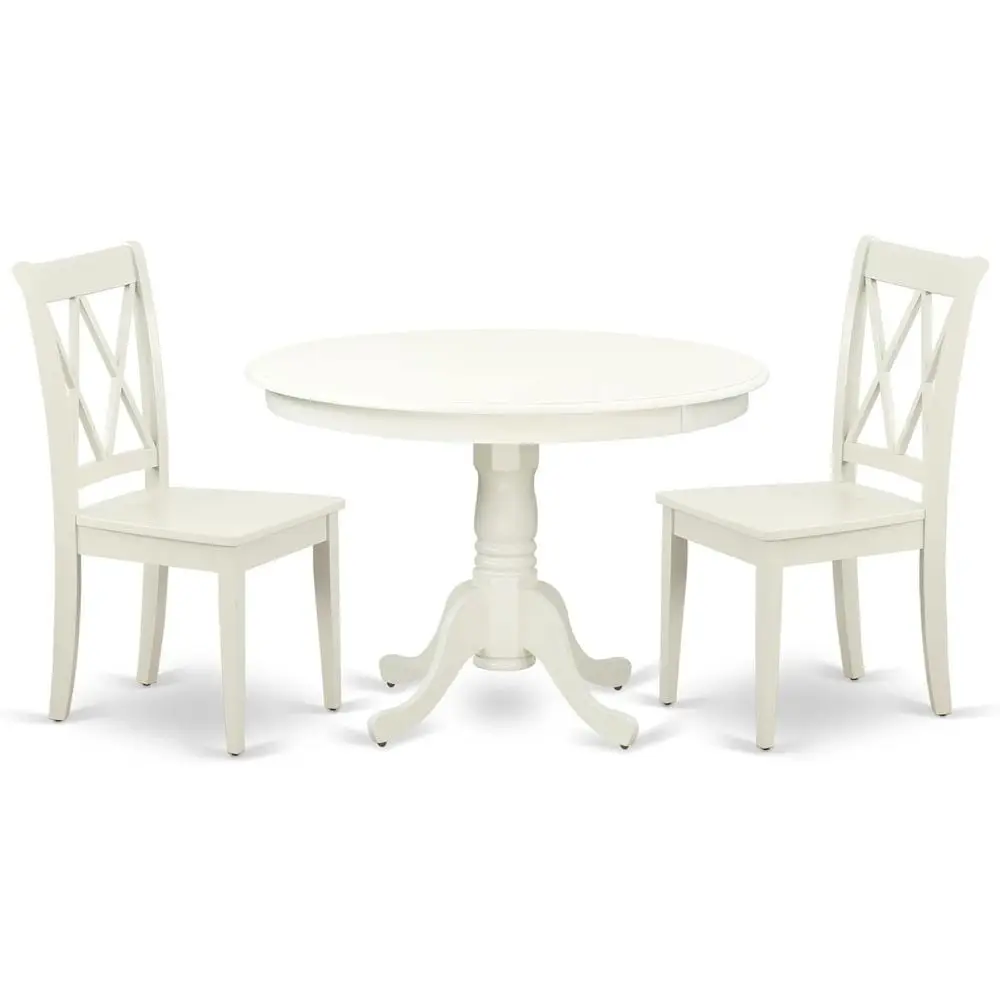 3-Piece Small Space Dining Set with Round Table and 2 Chairs, 42x42 Inch, Linen White