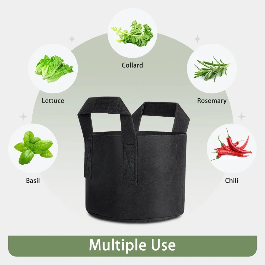 أكياس زراعة سعة 1 جالونًا مكونة من 24 عبوة من أوعية النسيج السميكة للنباتات ومقابض قوية وملصقات خياطة معززة باللون الأسود