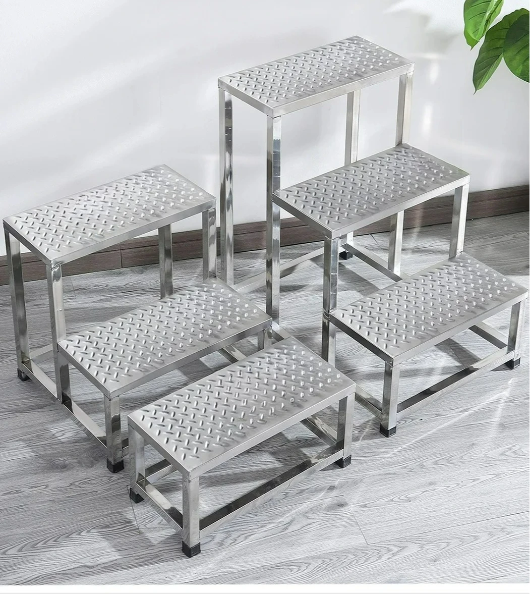 Factory Direct 2026 Stainless steel warehouse pickup steps Warehouse climbing ladder Movable platform ladder Three steps Foot