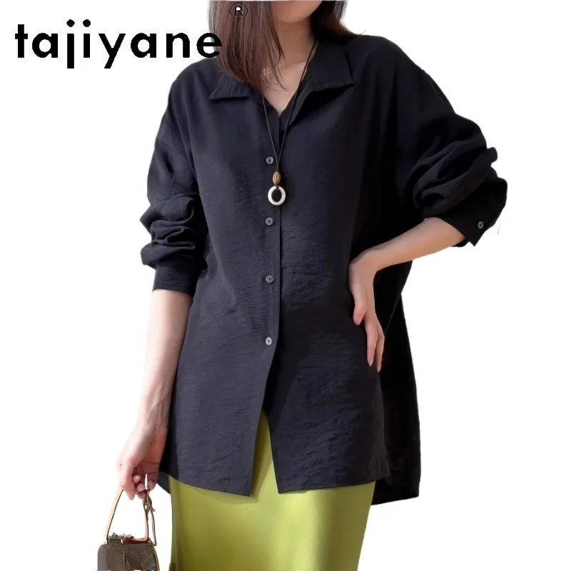 

TAJIYANE 76% Mulberry Silk Shirt for Woman Black Dry Silk Blouse Oversized Casual Ladies Tops 2026 Spring Women Clothes рубашка