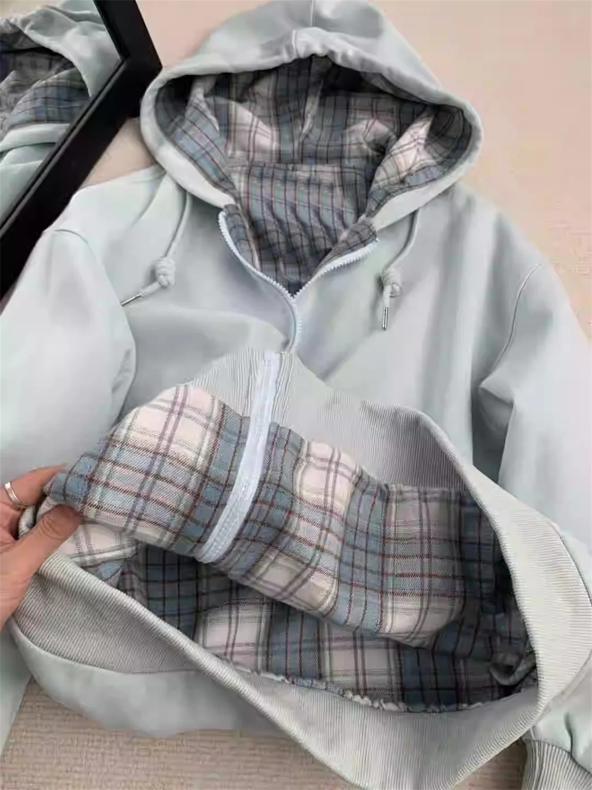 Nueva Sudadera con capucha con empalme de rejilla, colección de vestir para primavera y otoño, tendencias de moda informales, sensación de perezosa versátil