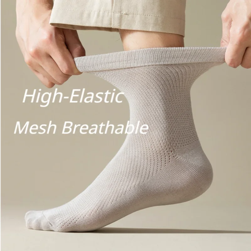 High Quality Men 96% Pure Cotton Socks Antibiosis Business Deodorant Crew Sock Mesh Breathable Male Solid Color Summer