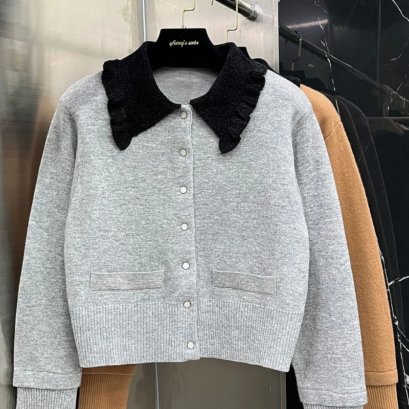 

Женское универсальное модное пальто Ele Early Autumn 2024: вязаное, на одной пуговице, с отложным воротником и дизайнерскими вставками