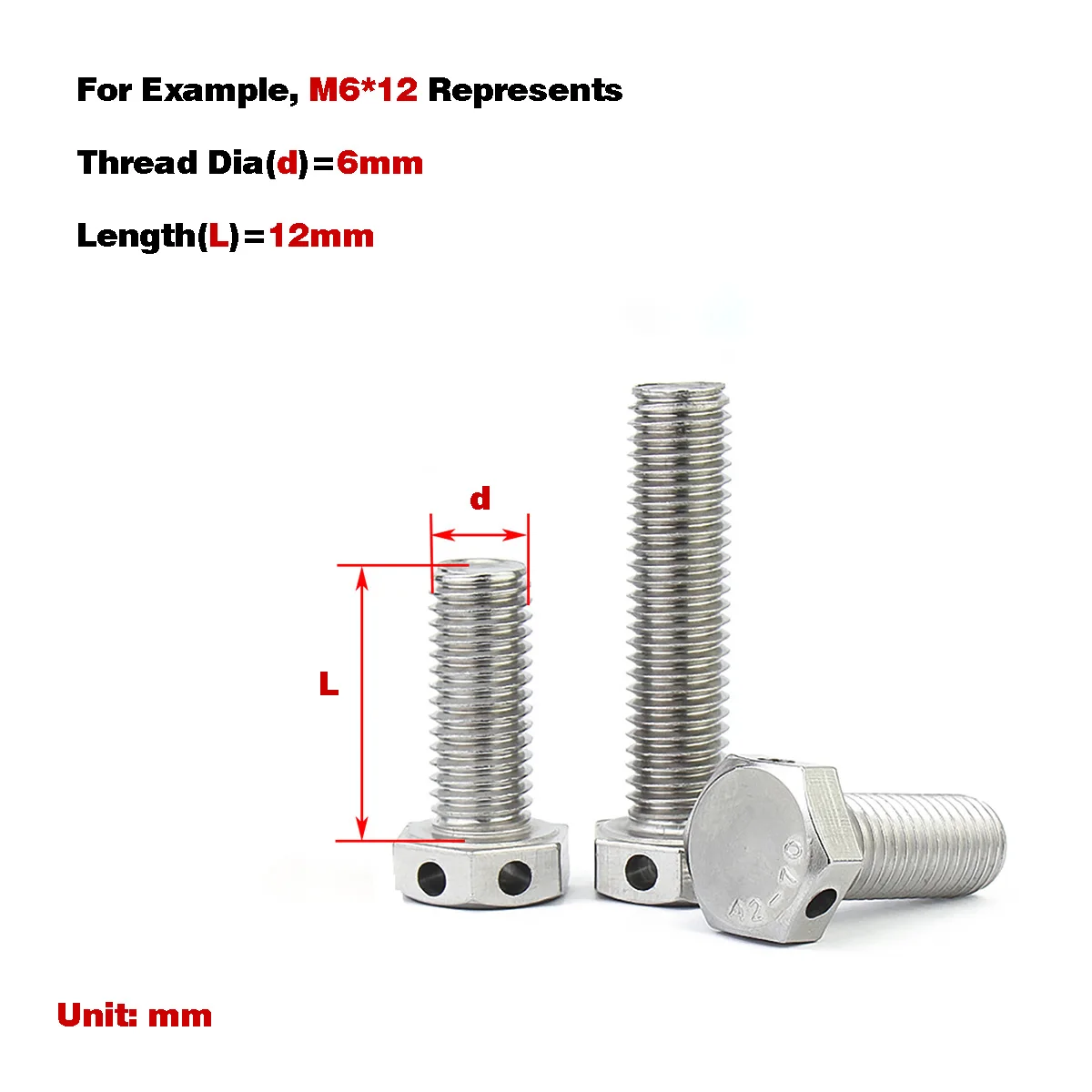 

304 Stainless Steel Outer Hexagonal Bolt With Hole On The Head / Screw With Safety Hole M6-M16