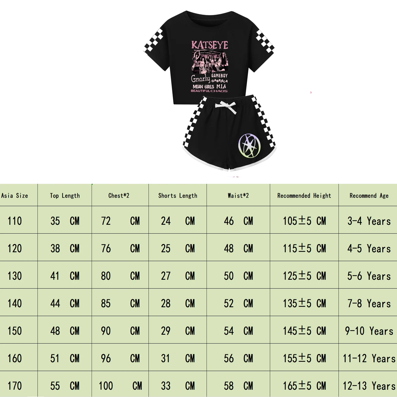 Mädchen-T-Shirt Katseye Beautiful Chaos T-Shirt und Shorts Kleidungsset Outfit T-Shirt Geschenk für Kinder Grafik-Kurzarmshirt Sommer – Detail 1