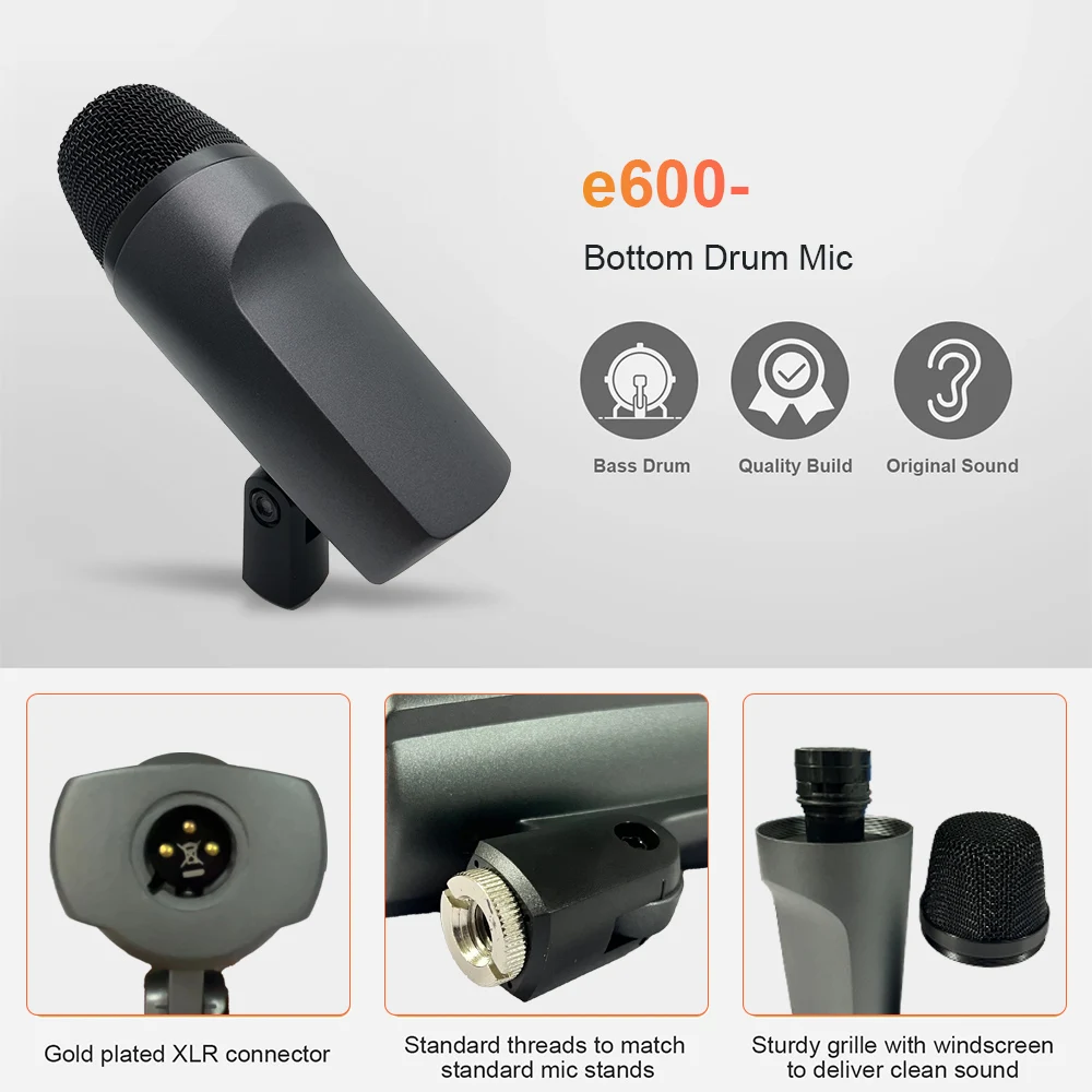 The e600 7 Pack Drum Microphone All Metal Version is Dedicated to Outdoor Performances and Indoor Recording