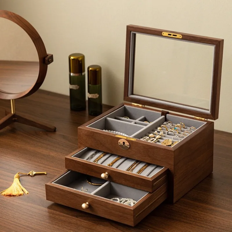 صندوق منظم مجوهرات كبير صناديق تخزين المجوهرات الشفافة قلادة حلقة القرط عرض حالة سيدة سوار قلادة الحالات