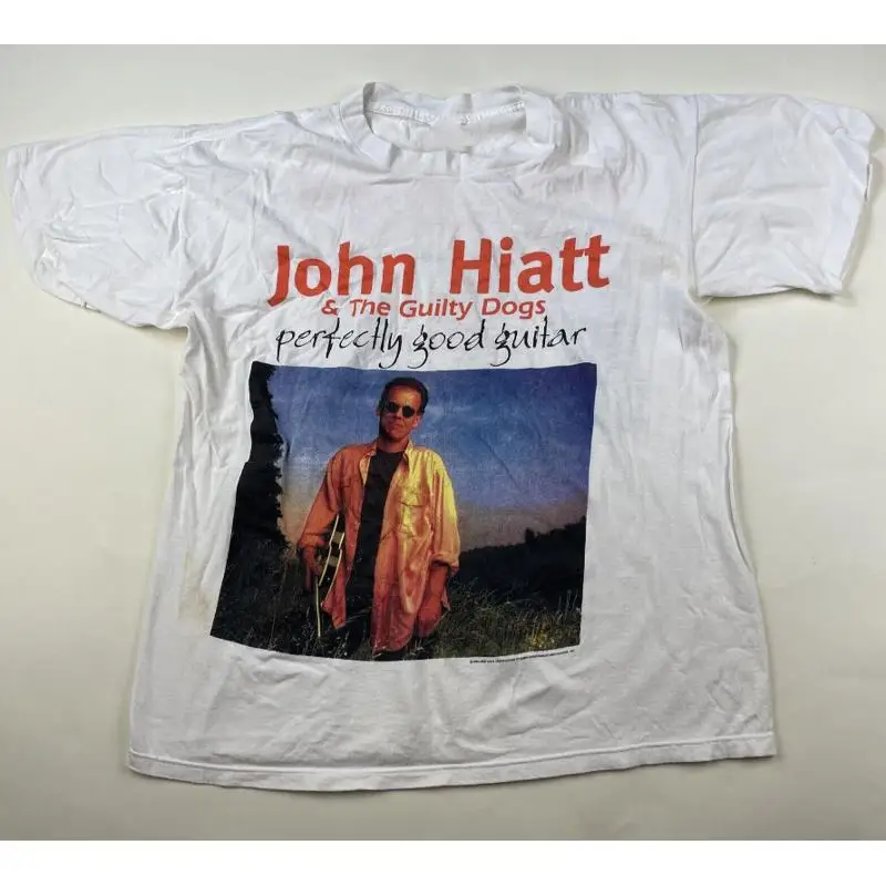 

Vtg John Hiatt Perfectly Good Guitar Хлопковая белая футболка в полный размер In461