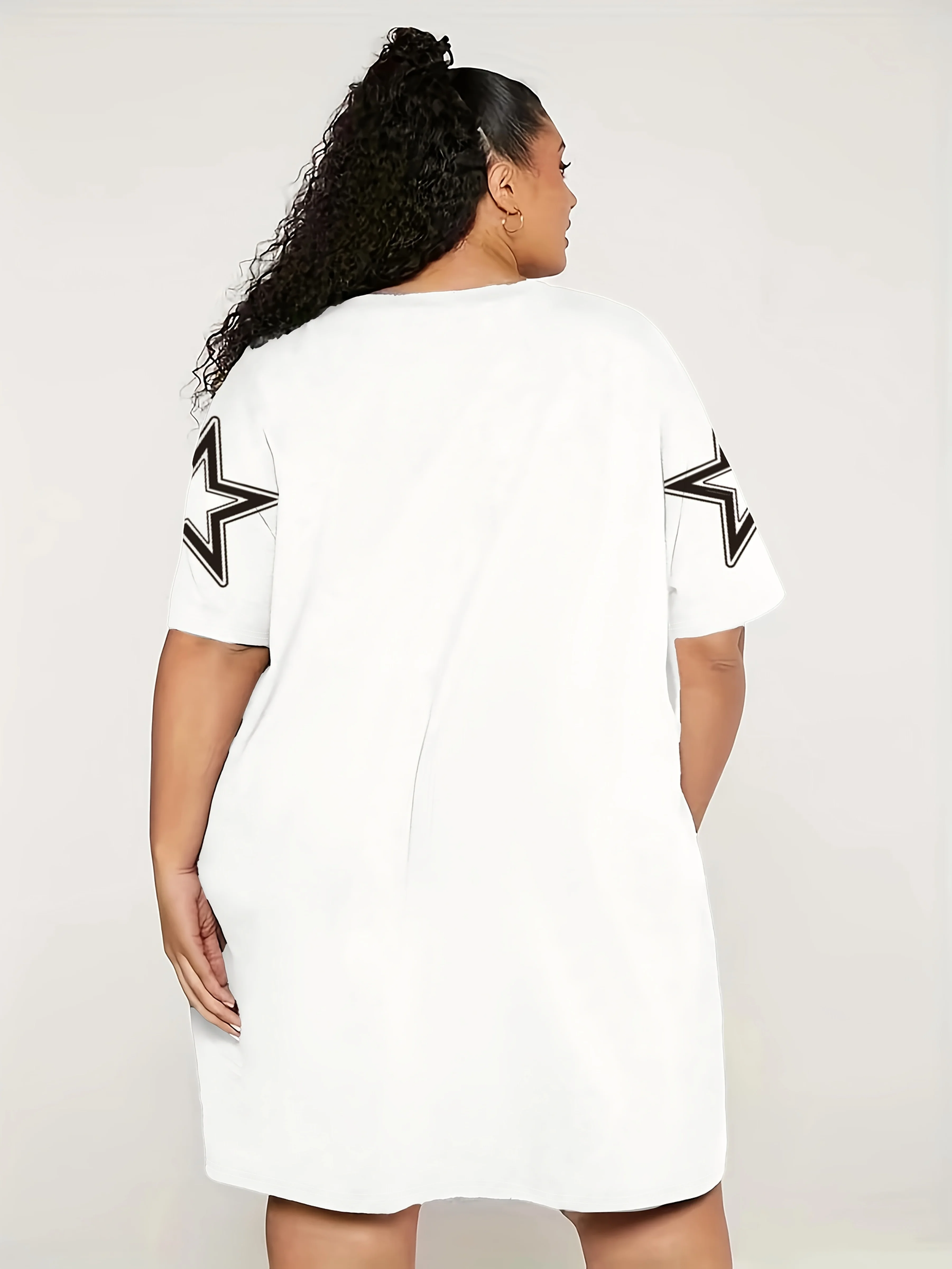 Women's Plus Size Letters and Numbers Graphic Drop Shoulder Short Sleeve Dress Summer Outdoor Leisure Loose T-Shirt Skirts