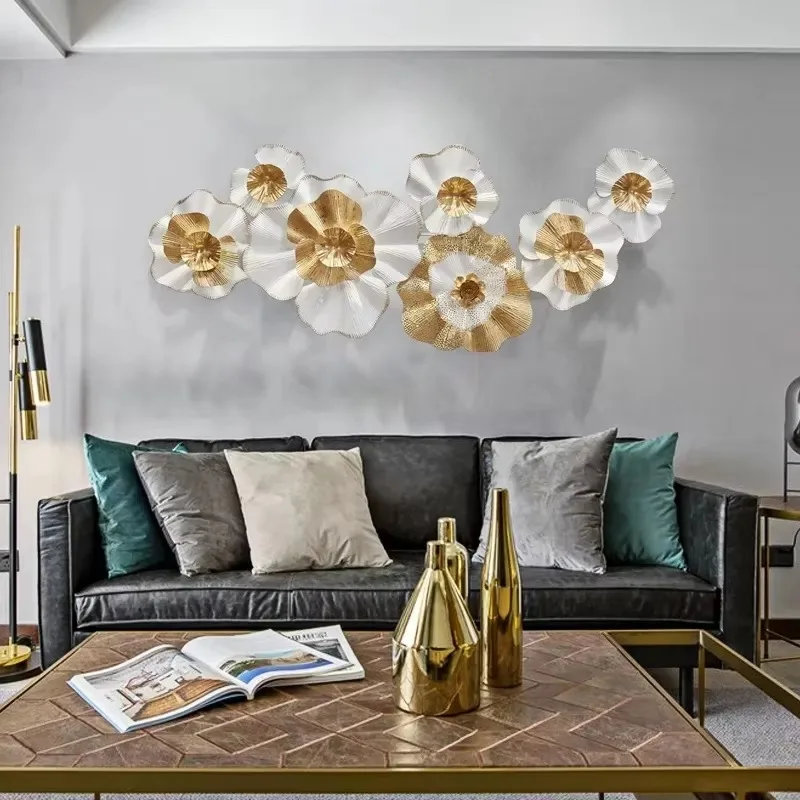 122*45cm Iron Pendant Wall Decoration Living Room Background Wall Entrance Metal Decoration Gold Flower Wall Hanging