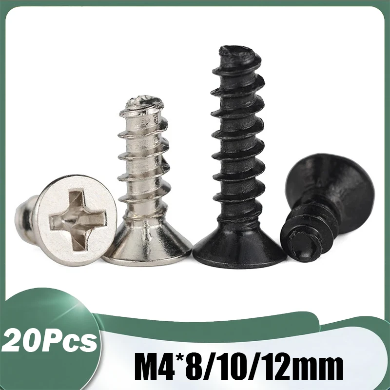 20Pcs Black Silver M4*8/10/12mm Case Cooler Cooling Fan Flat Countersunk Phillips Head Mount Screw Computer A